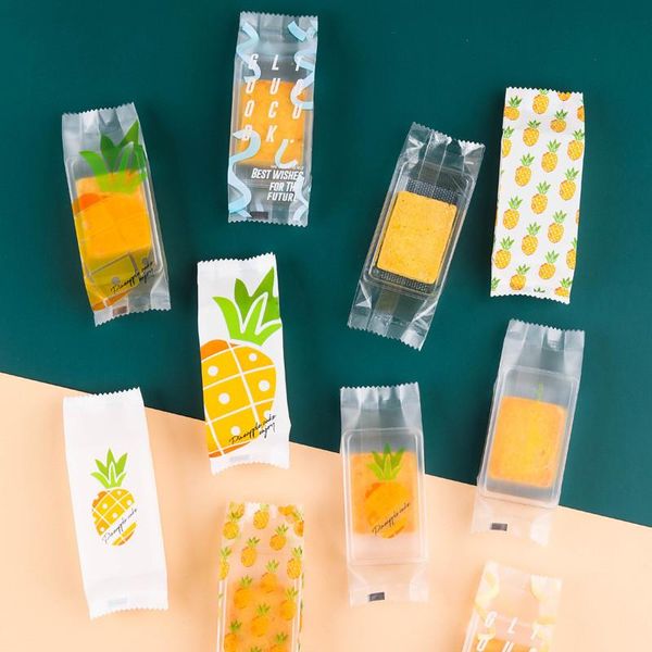 Geschenkverpackung 100 Stück Ananas-Druck durchsichtige Beutel für kleine Snacks, Kekse, Süßigkeiten, transparente Kunststoff-Blisterverpackung, Maschinenversiegelung, Geschenk