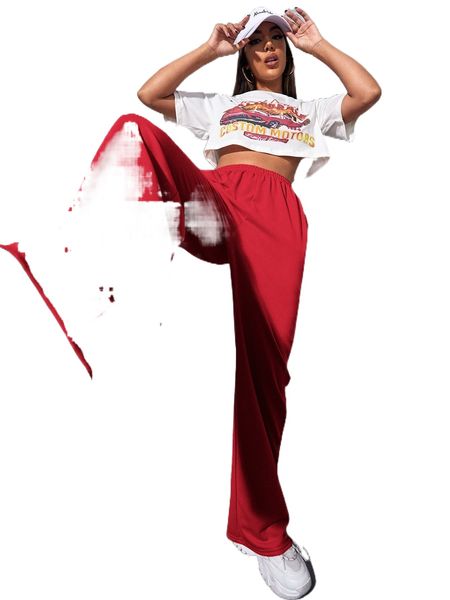 

solid wide leg sweatpants d7ya#, Black;white