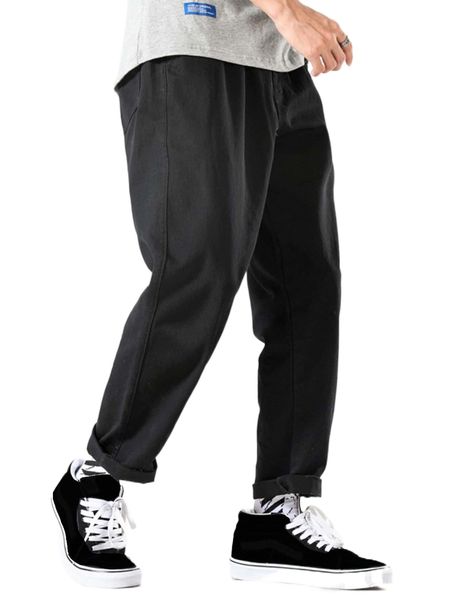 

men slant pocket straight leg pants 88mu#, Black
