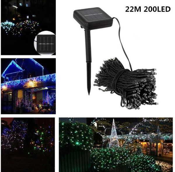 Продажа струн 22m 200leds С струна света солнечная полоса ночная лампа Fairy Lights for Outdoor Рождественские елки Свадебные светодиоды в саду
