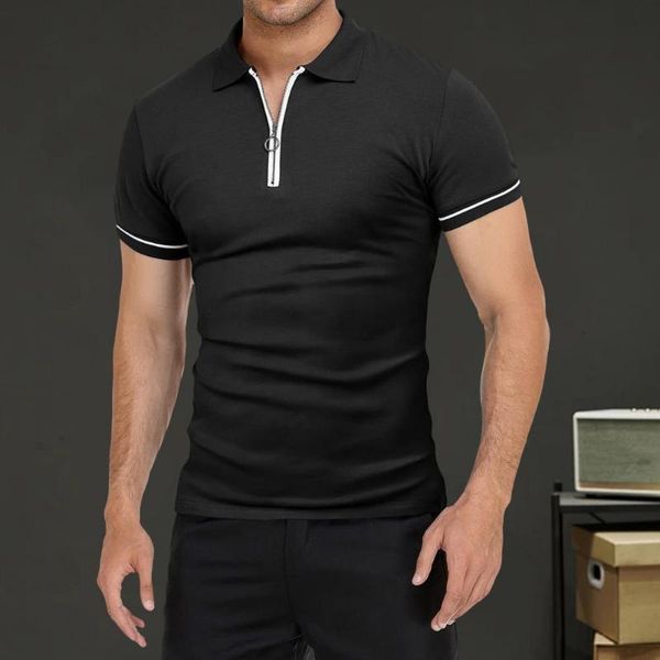 

men's polos business men shirt solid color lightweight slim fit turn-down collar short sleeves for office men's clothing streetwe, White;black