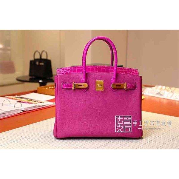 

heme designer handbags birkinss 2022 women's bag togo spell crocodile skin rose purple touch 30cm gold buckle handbag tt 8owb