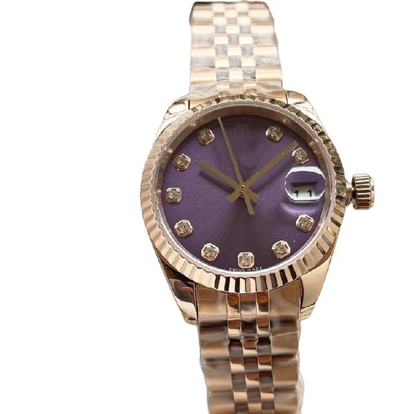 Orologio meccanico automatico moda donna 28mm Data Anello con diamanti Cinturino in acciaio inossidabile Chiusura pieghevole con diamanti Movimento zaffiro di alta qualità 2022