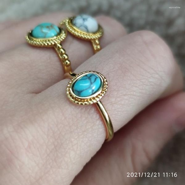 Fedi nuziali Piccolo anello in pietra turchese blu per donna Donna Coppia in rame Matrimonio nuziale Oro Gioielli di fidanzamento vintage Wynn22