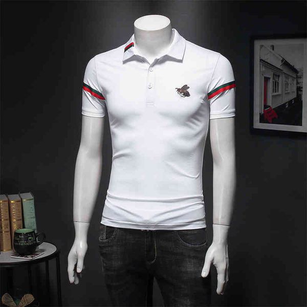 

men's clothing brand european goods 2022 mercerized cotton short sleeve t-shirt men's polo shirt little bee embroidery t-shirt sli, White;black