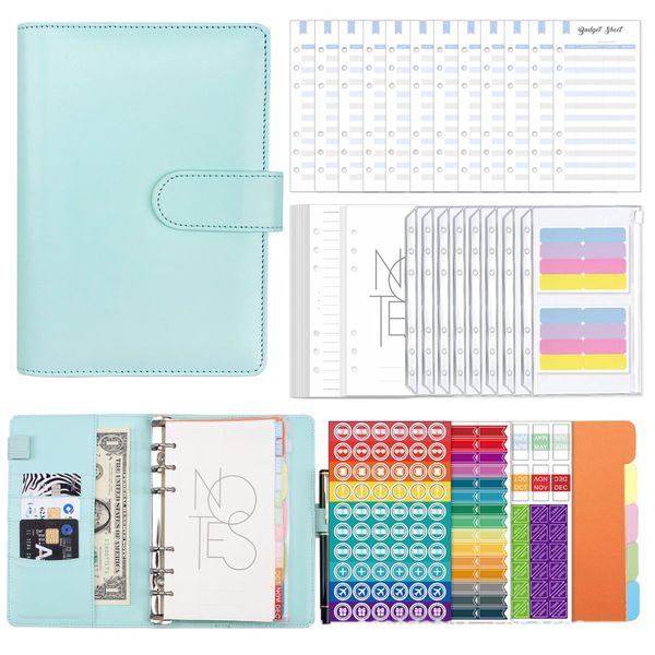 A6 Raccoglitore per notebook in pelle PU Riutilizzabile 6 anelli Risparmio di denaro Borsa a fogli sciolti Buste per pianificatore Personal Organizer