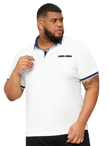 

extended sizes men contrast trim polo shirt v1o5#, White;black