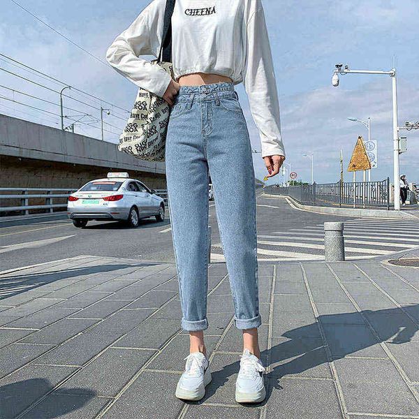 

cgc 2022 trend high waist jeans women vintage denim capri pants female korean fashion straight baggy jeans streetwear pants l220726, Blue