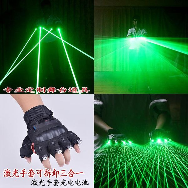 Party-Dekoration, multifunktional, 3-in-1-LED-Laserhandschuhe für DJ, Club, Tanz, Bühnenshow, leuchtende grüne Farbe, einzelne/mehrere Strahlen/Flugzeug