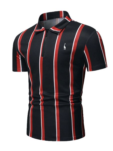 

men striped & giraffe print quarter zip polo shirt j3th#, White;black