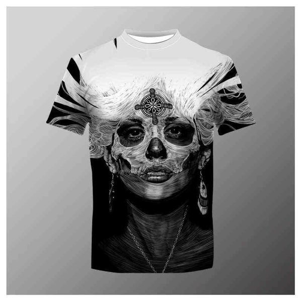 

3d printing sketch exotic beauty pattern personality street round neck short sleeve oversized summer men's t-shirt, White;black