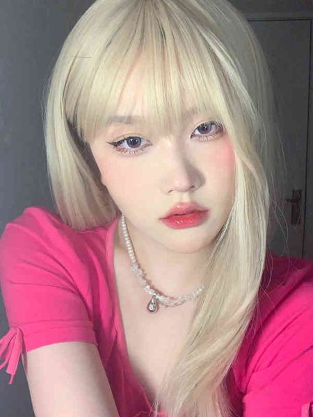 

nxy wigs female long hair net red cos women's group beige medium full head set jk daily age reduction round face 220527, Black