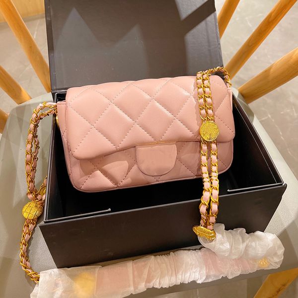 

2022ssw early fall coin classic mini flap double chain bags gold metal hardware matelasse chain with lucky charms crossbody shoulder luxury