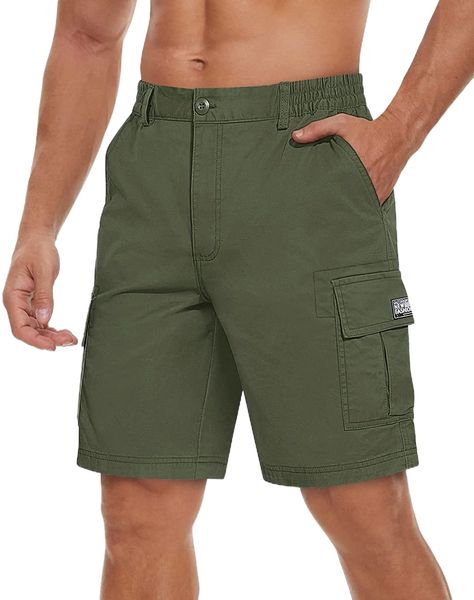 

men's flat shorts with pockets summer casual cotton cargo work shorts elastic waist p59l#, White;black