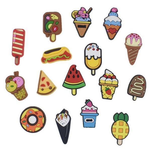 

cartoon food pvc rubber croc charms shoe accessories clog fit wristband croc buttons shoes decorations gift, White;pink