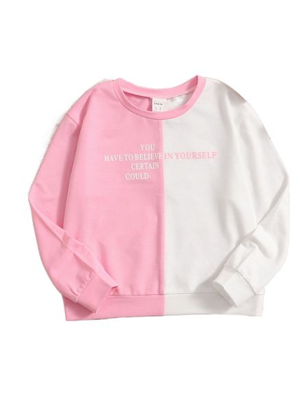 

girls two tone slogan graphic sweatshirt n67d#, Black;white