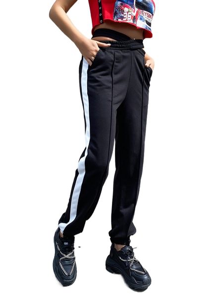 

meysi kim cutout elastic waist sweatpants e31u#, Black;white