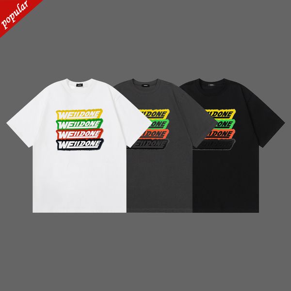 

factory direct sales fashion trend short sleeves new gradient bullet letter printing sleeve loose t-shirt, White;black