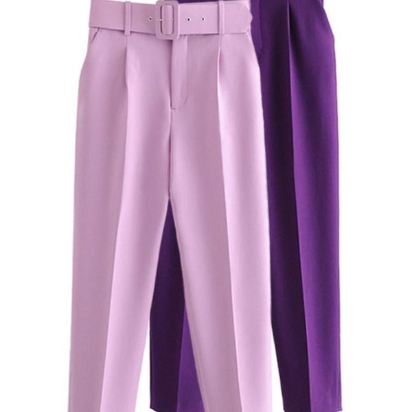 

aonibeier spring woman career pant office lady traf straight pants belt casual ankle length women trousers female beige 220808, Black;white