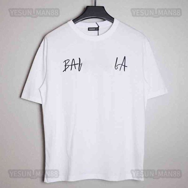 

designer luxury summer balencaigas classic hand-painted sketched signature t shirt mens and womens couple loose short sleeve tee, White;black