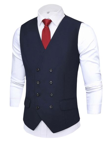 

men 1pc double breasted waistcoat m7gr#, White;black