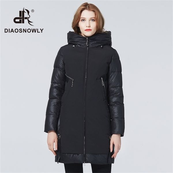

diaosnowly winter thick jacket for women fashionable coats female parka long warm clothes woman 201214, Black