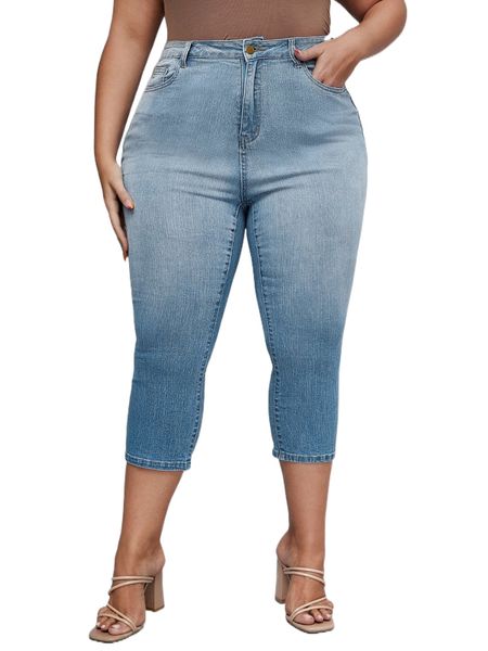 

plus high waist single button skinny jeans r0qv#, Blue