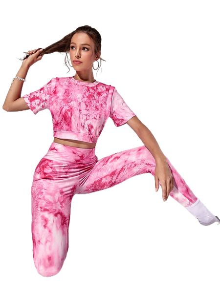 

tie dye tee & wideband waist leggings t4rj#, White