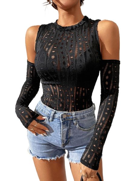 

petite cold shoulder hollow out without bra v6t1#, White