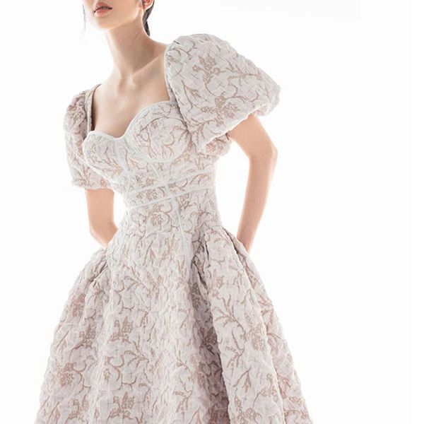 

women party cocktail wedding dress evening summer puff midi sleeve dresses wed vestido designer sweetheart bowknot bridesmaid dressing gown, White;black