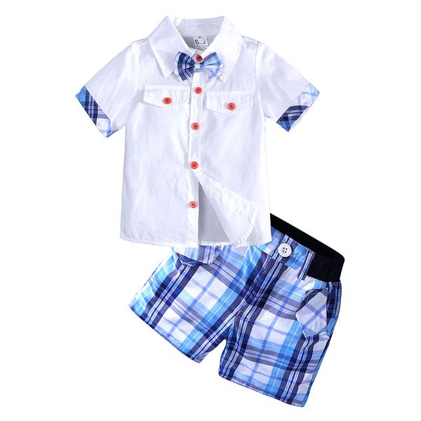 Vestiti per bambini alla moda per bambini Completi per bambini Completi per ragazzi Colletto rovesciato Camicia a maniche corte Pantaloncini a griglia Abbigliamento per bambini