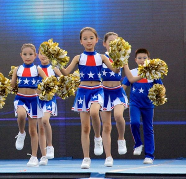 Roupas conjunta líderes de torcida grupos de crianças meninas meninas meninas aeróbicas freneiras competição com uniforme de bebê saia de vestido de vestido