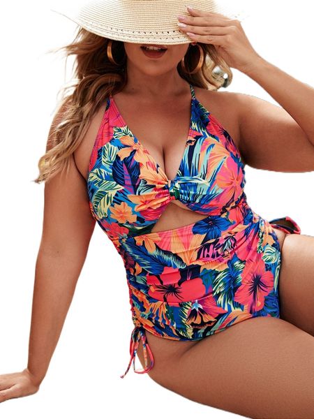 

plus floral print cut out one piece swimsuit d53s#, White;black