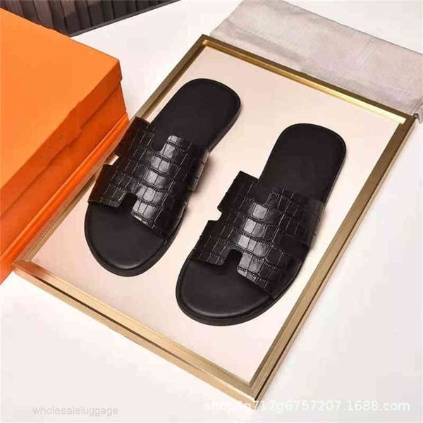 

designer h 70% off designer h-shaped flat bottomed men's slippers flip flop beach shoes, Black