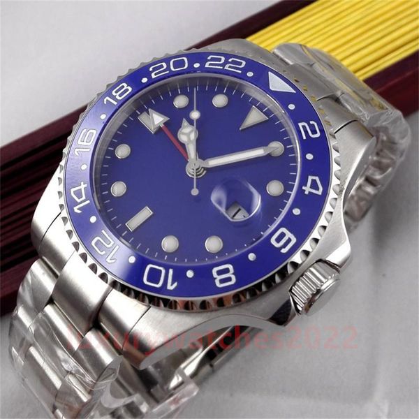 

wristwatches 40mm automatic mechanical 2813 movement steel ceramic bezel deployment oyster strap sapphire glass screwdown crown blue dial me, Slivery;brown