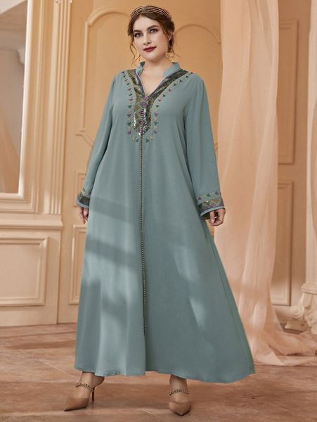 

plus geo embroidered pearl beaded tunic dress 15ih#, Black