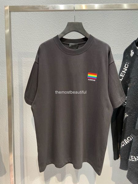 

men's t-shirts ins net red same fashion brand summer chest embroidery rainbow round neck short sleeve t-shirt tee couple, White;black