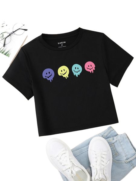 

cartoon graphic round neck tee p51b#, White