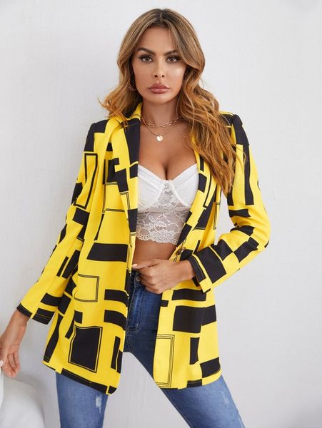 

lapel collar geo pattern blazer 74od#, White