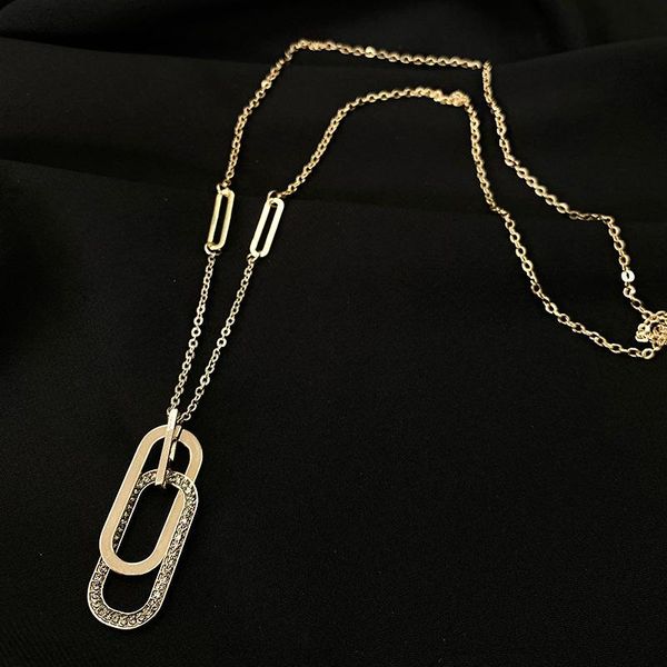 

pendant necklaces double ring autumn winter sweater chain long simple korean necklace female 2022 geometric circle accessories jewelry, Silver