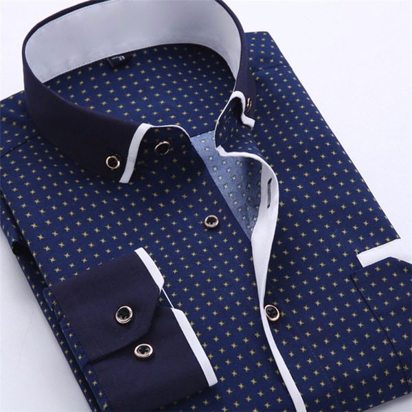 

big size 5xl men dress shirt arrival long sleeve slim fit button down collar printed business shirts mcl20, White;black