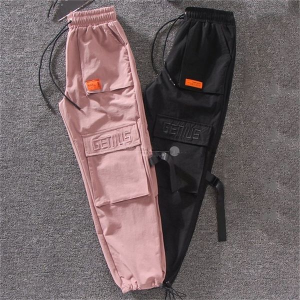 Autumn Streetwear Bordado Calças de carga Mulheres Harajuku bf Loose Big Pocket Hearm Pants Alta Colo