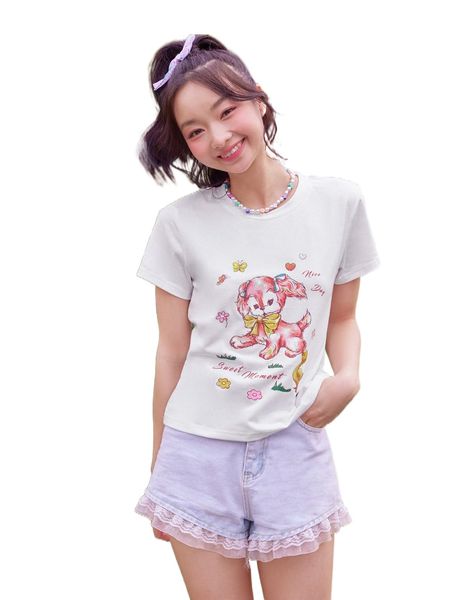 

kawaii letter cartoon graphic tee k4zf#, White