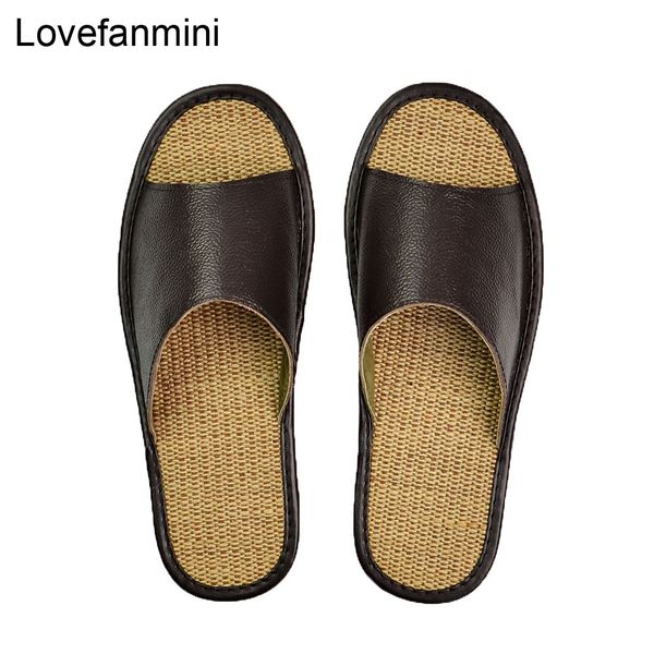 

genuine cow leather slippers couple indoor non-slip men women home fashion casual single shoes tpr soft soles spring summer 510m, Black