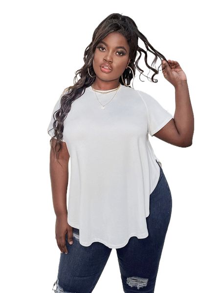 

sxy plus solid curved hem tee e07s#, Black