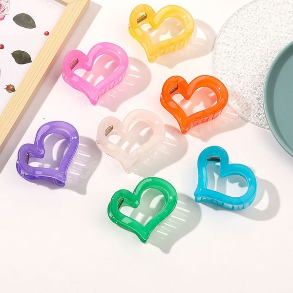 

spring summer candy color heart plastic hair claw clamps women girls make up washing tool flower accessories decoration, Slivery;golden