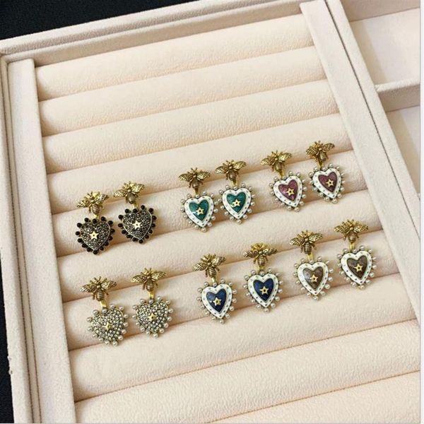

retro love bee earrings female temperament female net red same heart s925 silver needle earrings287i, Golden;silver