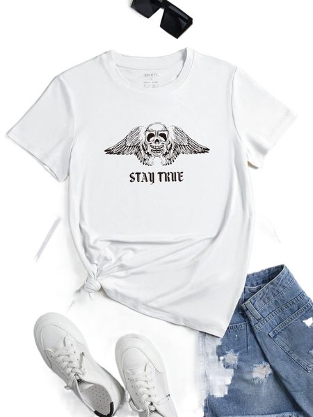 

skull and slogan graphic tee h7mi#, White