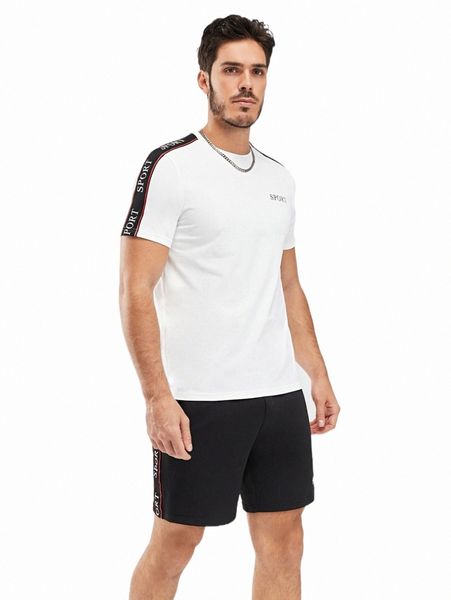 

men contrast letter side seam tee & shorts n8od#, Gray