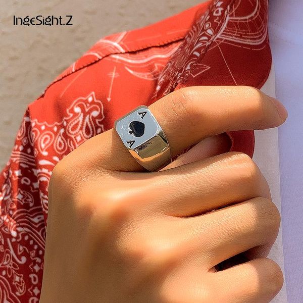 

cluster rings ingesight.z punk black poker mid knuckle finger hip hop rock for men silver color buckle joint tail jewelry partycluster, Golden;silver